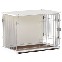 Load image into Gallery viewer, 34" Length Elegant Wooden Structure White Dog Cage Crate, End Table with movable salver, Decorative Dog House Cage Indoor Use, Furniture style, with wide table top.