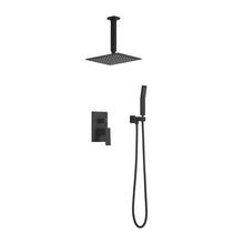Load image into Gallery viewer, 10 Inches Matte Black Shower Set System Bathroom Luxury Rain Mixer Shower Combo Set Ceiling Mounted Rainfall Shower Head Faucet (Contain Shower Faucet Rough-In Valve Body and Trim)
