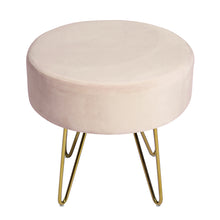 Load image into Gallery viewer, 17.7" Pink and Gold Decorative Round Shaped Ottoman with Metal Legs