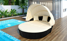 Load image into Gallery viewer, Outdoor rattan daybed sunbed with Retractable Canopy Wicker Furniture, Round Outdoor Sectional Sofa Set, black Wicker Furniture Clamshell Seating with Washable Cushions, Backyard, Porch, Beige.