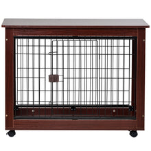 Load image into Gallery viewer, 39” Length Furniture Style Pet Dog Crate Cage End Table with Wooden Structure and Iron Wire and Lockable Caters, Medium and Large Dog House Indoor Use.