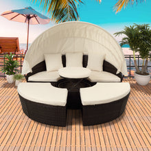 Load image into Gallery viewer, TOPMAX Patio Furniture Round Outdoor Sectional Sofa Set Rattan Daybed Sunbed with Retractable Canopy, Separate Seating and Removable Cushion (Beige)