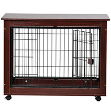 Load image into Gallery viewer, 39” Length Furniture Style Pet Dog Crate Cage End Table with Wooden Structure and Iron Wire and Lockable Caters, Medium and Large Dog House Indoor Use.