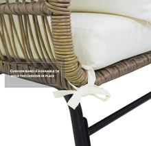 Load image into Gallery viewer, 3PCS Outdoor Patio Balcony L Shape Natural Color Wicker Sofa Set with Beige Cushion And Round Tempered Glass Table