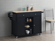 Load image into Gallery viewer, 1-Pc Grady Cottage Style Kitchen Island Storage Cart Natural Finish Top Black Color