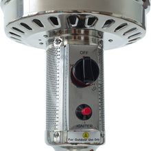 Load image into Gallery viewer, 46000BTU Propane Stainless Steel Mushroom Outdoor Patio Heater with Hollow Pattern on Tank housing, with Two Smooth-rolling Wheels,with Hose Set,with Black Cover,Pole in Two Pieces(Upper and Bottom)