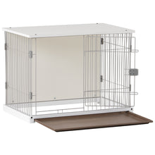 Load image into Gallery viewer, 34" Length Elegant Wooden Structure White Dog Cage Crate, End Table with movable salver, Decorative Dog House Cage Indoor Use, Furniture style, with wide table top.