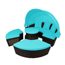 Load image into Gallery viewer, TOPMAX Patio Furniture Round Outdoor Sectional Sofa Set Rattan Daybed Sunbed with Retractable Canopy, Separate Seating and Removable Cushion (BLUE)