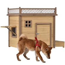 Load image into Gallery viewer, 39.4” Wooden Dog House Puppy Shelter Kennel Outdoor & Indoor Dog crate, with Flower Stand, Plant Stand, With Wood Feeder