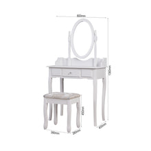 Load image into Gallery viewer, Vanity Table Set with Rotatable Oval Mirror and Cushioned Stool, Modern Makeup Bedroom Dressing Table with a Drawer for Girls Woman,White 31.5x15.75x53.54 inch
