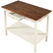 Load image into Gallery viewer, TOPMAX 42" Solid Wood Kitchen Island with Seating, Butch Block Prep Table with Storage, Rubber Wood Dining Table with Drawer and Towel Rack for Small Place, Walnut+Cream White