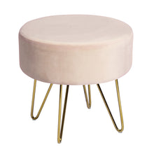 Load image into Gallery viewer, 17.7" Pink and Gold Decorative Round Shaped Ottoman with Metal Legs