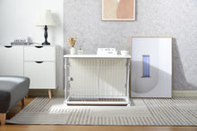 Load image into Gallery viewer, 34" Length Elegant Wooden Structure White Dog Cage Crate, End Table with movable salver, Decorative Dog House Cage Indoor Use, Furniture style, with wide table top.