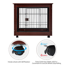Load image into Gallery viewer, 31” Length Furniture Style Pet Dog Crate Cage End Table with Wooden Structure and Iron Wire and Lockable Caters, Medium Dog House Indoor Use.