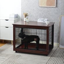 Load image into Gallery viewer, 39” Length Furniture Style Pet Dog Crate Cage End Table with Wooden Structure and Iron Wire and Lockable Caters, Medium and Large Dog House Indoor Use.