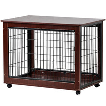 Load image into Gallery viewer, 39” Length Furniture Style Pet Dog Crate Cage End Table with Wooden Structure and Iron Wire and Lockable Caters, Medium and Large Dog House Indoor Use.