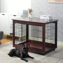 Load image into Gallery viewer, 39” Length Furniture Style Pet Dog Crate Cage End Table with Wooden Structure and Iron Wire and Lockable Caters, Medium and Large Dog House Indoor Use.