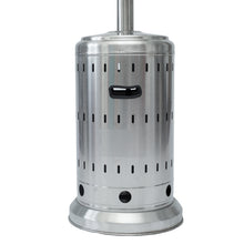 Load image into Gallery viewer, 46000BTU Propane Stainless Steel Mushroom Outdoor Patio Heater with Hollow Pattern on Tank housing, with Two Smooth-rolling Wheels,with Hose Set,with Black Cover,Pole in Two Pieces(Upper and Bottom)