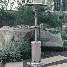 Load image into Gallery viewer, 46000BTU Propane Stainless Steel Mushroom Outdoor Patio Heater, with Two Smooth-rolling Wheels,with Hose Set,with Black Cover,with Round Side Table