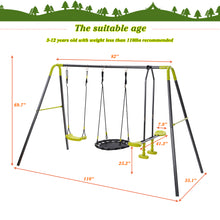 Load image into Gallery viewer, 3 in 1 Metal Swing Set for Backyard, Heavy Duty A-Frame, Height Adjustment