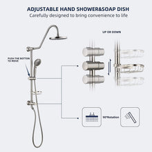 Load image into Gallery viewer, Shower System with Rain Showerhead, 5-Function Hand Shower, Adjustable Slide Bar and Soap Dish, Brushed Nickel Finish