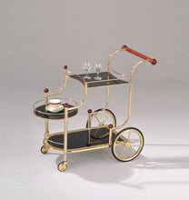 Load image into Gallery viewer, ACME Lacy Serving Cart, Gold Plated, Cherry Wood & Black Glass 98006