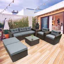 Load image into Gallery viewer, 6 Piece Patio Rattan Wicker Outdoor Furniture Conversation Sofa Set with Removeable Cushions and Temper glass TableTop