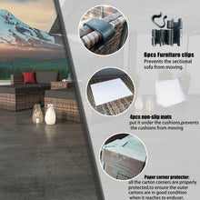 Load image into Gallery viewer, 10 Pieces Outdoor Patio Garden Brown Wicker Sectional Conversation Sofa Set with Black Cushions and Red Pillows,w/ Furniture Protection Cover