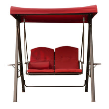 Load image into Gallery viewer, 2-Seat Outdoor Patio Porch Swing Chair, Adjustable Canopy Swing Glider with Weather Resistant Steel Frame, Adjustable Tilt Canopy,Removable Cushions and Pillow Included for Backyard,Red