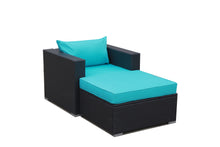 Load image into Gallery viewer, 2 Pieces Patio Furniture Set,All-Weather Outdoor Sectional Sofa,Manual Weaving PE Wicker Rattan Patio Conversation Sets with Blue Cushion and Ottoman(Dark Brown)