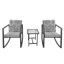 Load image into Gallery viewer, 3 Pieces Patio Set Outdoor Patio Furniture Sets Modern Rocking Chair Furniture Sets Clearance Cushioned Chairs Conversation Sets with Coffee Table for Yard and Bistro (Gray)