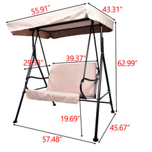 Load image into Gallery viewer, 2-Seat Outdoor Patio Porch Swing Chair, Porch Lawn Swing With Removable Cushion And Convertible Canopy, Beige