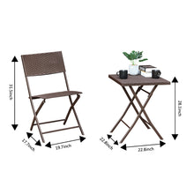 Load image into Gallery viewer, 3 piece Wicker Bistro Set, Foldable One Table and Two Chairs for Garden, Yard, Porch, Poolside