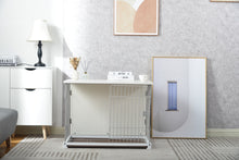 Load image into Gallery viewer, 34" Length Elegant Wooden Structure White Dog Cage Crate, End Table with movable salver, Decorative Dog House Cage Indoor Use, Furniture style, with wide table top.