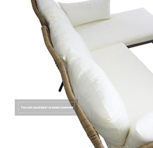 Load image into Gallery viewer, 3PCS Outdoor Patio Balcony L Shape Natural Color Wicker Sofa Set with Beige Cushion And Round Tempered Glass Table