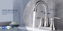 Load image into Gallery viewer, 2-Handle 4-Inch Brushed Nickel Bathroom Faucet, Bathroom Vanity Sink Faucets with Pop-up Drain and Supply Hoses