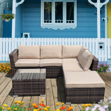 Load image into Gallery viewer, 4-Piece Patio Wicker Furniture Set Outdoor Rattan Sectional Sofa, All-Weather Brown Wicker Rattan Chair with Tempered Glass Table
