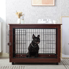 Load image into Gallery viewer, 39” Length Furniture Style Pet Dog Crate Cage End Table with Wooden Structure and Iron Wire and Lockable Caters, Medium and Large Dog House Indoor Use.