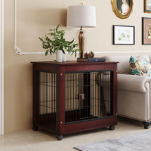 Load image into Gallery viewer, 31” Length Furniture Style Pet Dog Crate Cage End Table with Wooden Structure and Iron Wire and Lockable Caters, Medium Dog House Indoor Use.