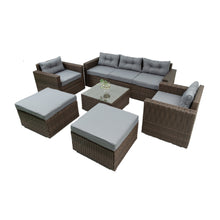 Load image into Gallery viewer, 6 Piece Patio Rattan Wicker Outdoor Furniture Conversation Sofa Set with Removeable Cushions and Temper glass TableTop