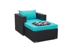 Load image into Gallery viewer, 2 Pieces Patio Furniture Set,All-Weather Outdoor Sectional Sofa,Manual Weaving PE Wicker Rattan Patio Conversation Sets with Blue Cushion and Ottoman(Dark Brown)