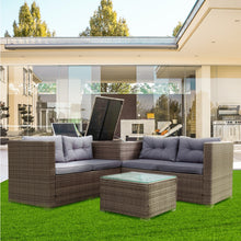 Load image into Gallery viewer, 4 Piece Patio Sectional Wicker Rattan Outdoor Furniture Sofa Set with Storage Box Grey