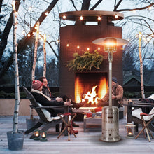 Load image into Gallery viewer, 46000BTU Propane Stainless Steel Mushroom Outdoor Patio Heater with Hollow Pattern on Tank housing, with Two Smooth-rolling Wheels,with Hose Set,with Black Cover,Pole in Two Pieces(Upper and Bottom)