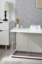 Load image into Gallery viewer, 34" Length Elegant Wooden Structure White Dog Cage Crate, End Table with movable salver, Decorative Dog House Cage Indoor Use, Furniture style, with wide table top.