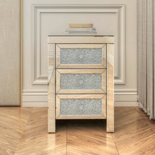 Load image into Gallery viewer, Mirrored Night Stand Bedside Tables Drawer Crystal Diamond Bedside Table Bedroom Furniture with 3-Drawers-Bedside Storage Cabinet Silvery