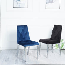 Load image into Gallery viewer, Modern luxury home furniture dinning room chairs chrome legs Blue velvet fabric dining chairs(Set of 2)
