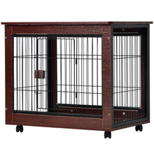 Load image into Gallery viewer, 31” Length Furniture Style Pet Dog Crate Cage End Table with Wooden Structure and Iron Wire and Lockable Caters, Medium Dog House Indoor Use.