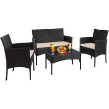 Load image into Gallery viewer, 4-Piece Outdoor Patio Rattan Furniture Set Wicker Chair Sofa Table with Cushions