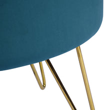 Load image into Gallery viewer, 17.7" Teal and Gold Decorative Round Shaped Ottoman with Metal Legs
