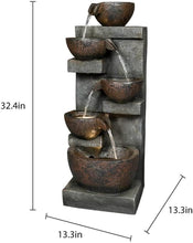 Load image into Gallery viewer, Rustic Outdoor Floor Water Fountain With Light LED Cascading Tipping Jugs For Yard Garden Patio Deck Home